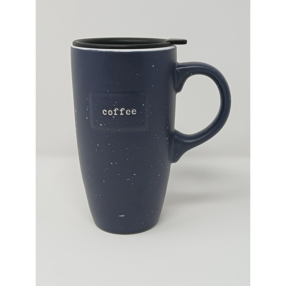 Sheffield Home, Coffee, Blue, Tall , Stoneware Travel Coffee Mug With Lid - Picture 1 of 11
